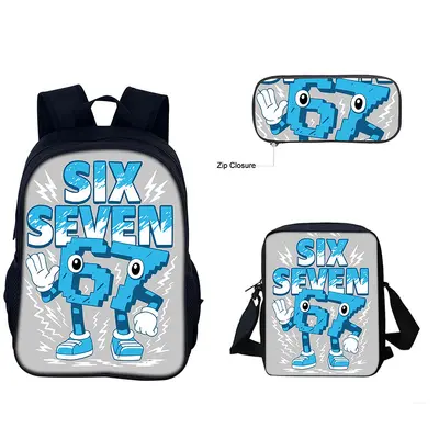67 Meme Print Backpack Set for Primary and Middle School, Three-Piece - 12
