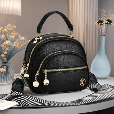 Women's Small Round Crossbody Bag, Multi-Layer Phone Bag - 2
