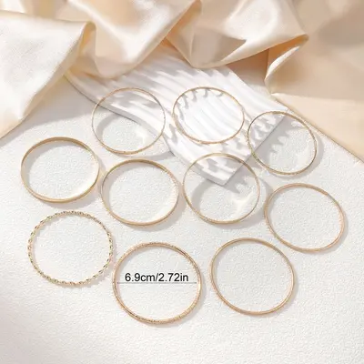 Embossed Geometric Multi-Layer Bracelet Set, 10 Pieces