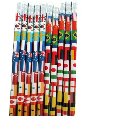 Wooden Pencil with National Flag Pattern, Multinational Flag Design - 6