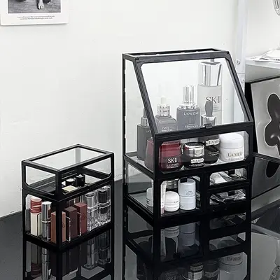 Schminktisch-Kosmetikorganizer mit Glaspaneel, groß und staubdicht