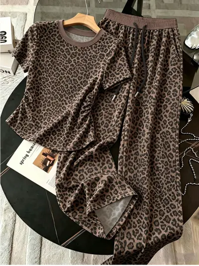 Leopard Print Short-Sleeve Two-Piece Homewear Set - 8