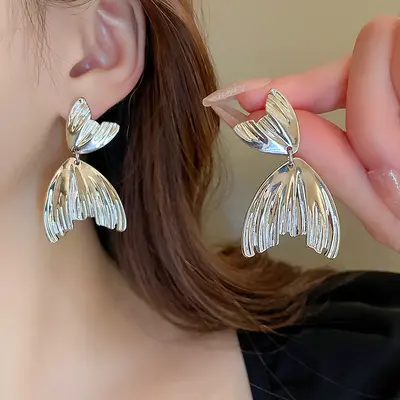 Gümüş iğne gümüş renk minimalist püskül küpe moda ağır metal tarzı küpe niş basit tasarım küpe - 7