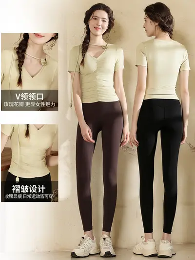 Women's yoga set short sleeve sweetheart neck running style
