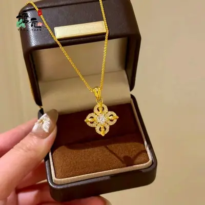 Chinese style gold Dorje pendant, diamond inlaid, women's - 2