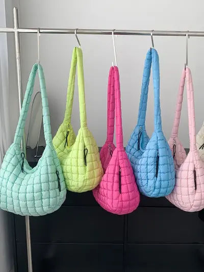 Large capacity, multi-pocket, cotton-padded bag, single shoulder crossbody bag, pleated cloud bag, tote bag, women's bag, storage bag.