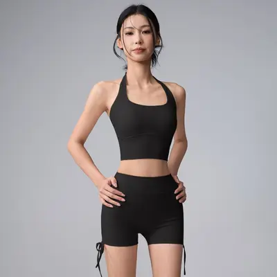 Yoga-Set mit Neckholder-Top im Knotendesign und hoher Taille - 8