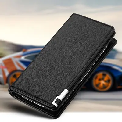 BABAOCARY Leather Men's Wallet, Multi-Card Slots, Zipper Phone Bag - 5