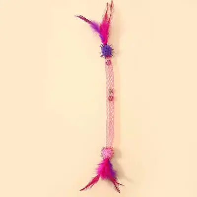 Catnip Elastic Mesh Tube Cat Toy with Feather and Bell Teaser - 8