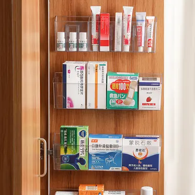 Medicine organizer box, transparent compartments, wall-mounted