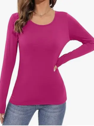 Women's Long-Sleeve Low-Neck Solid Color Base Layer Pullover