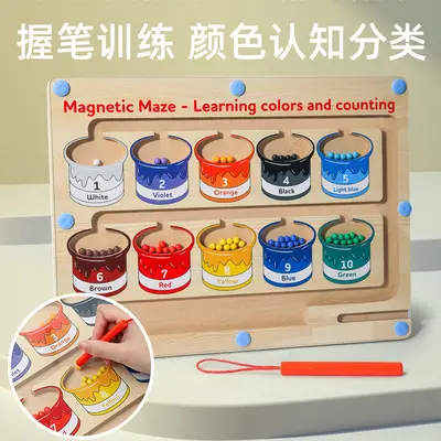 Magnetic learning board with color sorting, maze, math