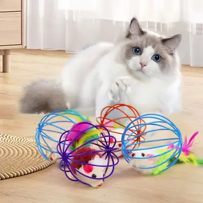 逗猫棒猫玩具笼中鼠自嗨解闷耐咬小老鼠耐抓彩色工厂批发现货