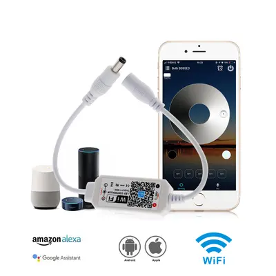 WiFi tek renkli LED şerit dimmer kontrol cihazı, Alexa sesli kontrol uyumlu
