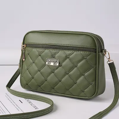 Women's Quilted PU Crossbody Small Square Shoulder Bag - 12