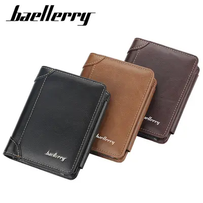 Men's Short Wallet with Multiple Card Slots and Zippered Coin Pocket