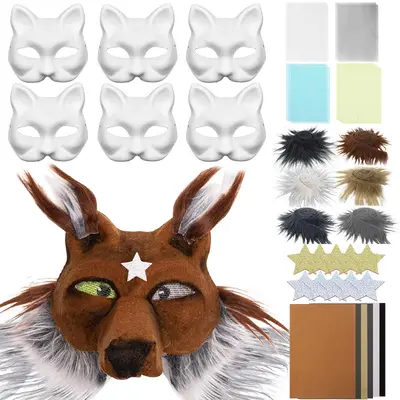 Cat Fox DIY Felt Fur Mask with Mesh Eyes and Stars, Costume Mask
