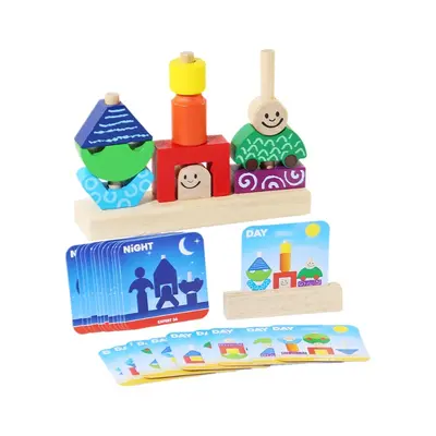 Gündüz ve gece yapı taşları masa oyunu eğitici oyuncaklar çocuk gözlem eğitimi düşünme duyusal masif ahşap Montessori erken eğitim öğretim yardımcıları