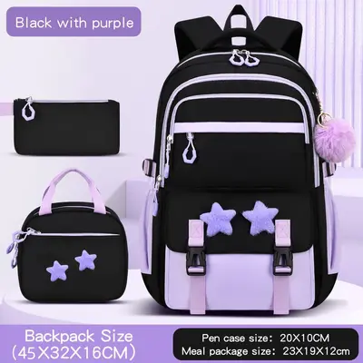 Waterproof Girls' School Backpack Set of 3, Large Capacity - 7