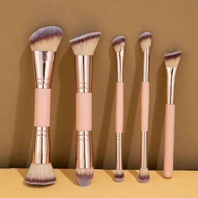 Grenzüberschreitend neues Doppelkopf-Foundation- und Rouge-Pinsel mit weichen Borsten, Make-up-Werkzeug, Konturpinsel, Puderpinsel, Schminkpinsel-Set