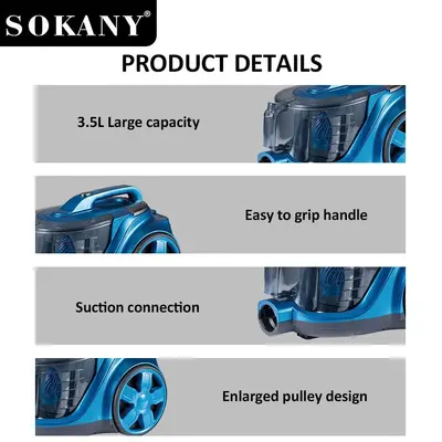 SOKANY 13005 Haushalts-Staubsauger, kabelgebunden, 3600 W, starke Saugkraft