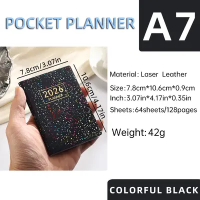 2027 A7 English Planner Notebook with Laser Cover, Mini Daily Planner - 7