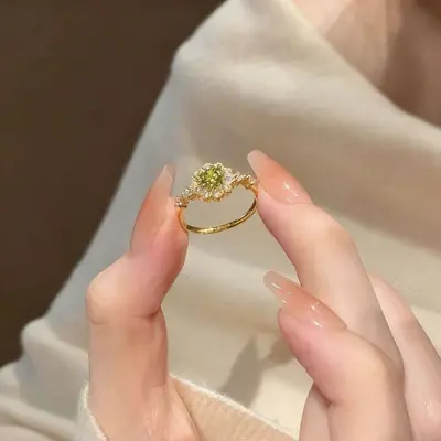 Vintage French olive green adjustable ring - 4