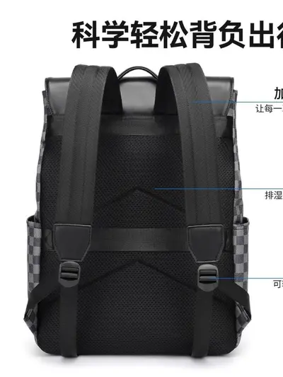 Classic Plaid Men's Business Backpack with 15 Inch Laptop Compartment - 4