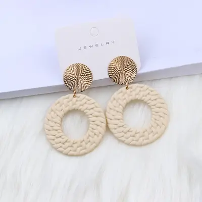 12-Color Bohemian Geometric Round Spray-Painted Earrings - 11