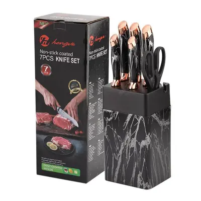 Kitchen Knife Set 7-Piece Stainless Steel Marble Pattern