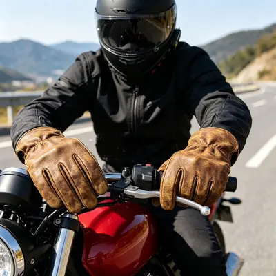 Retro Batik Kahverengi Sığır Derisi Motosiklet Eldiveni