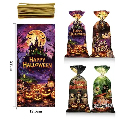 Halloween Candy Bag with Pumpkin and Bat Design