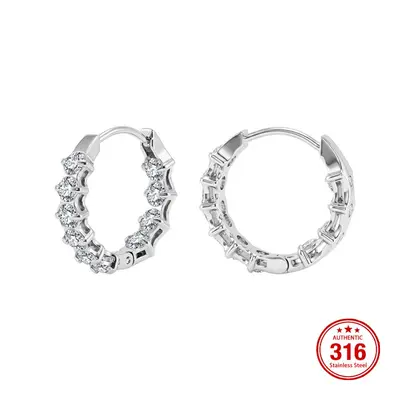 Zirkon Kaplamalı 316 Paslanmaz Çelik Klips Küpe Küçük Chanel Tarzı - 9