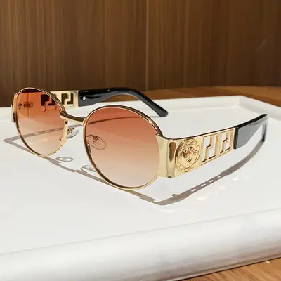 2026 Metal Oval Frame Sunglasses, Retro Hollow Temple Design - 10