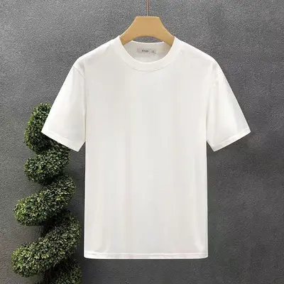 Summer milk white silk 180g pure white short sleeve men's t-shirt, relaxed fit non-transparent lining, summer top, direct sale from factory