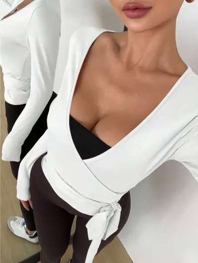 Lulu Lightweight Cross-Border New Style Sun Protection Top, Breathable Yoga T-Shirt, Tie-Up Cover-Up, Sports Top for Women, Yoga Wear - 7