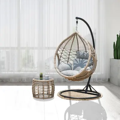 Tek kişilik rattan asma sandalye, karbon çelik çerçeve, balkon ve veranda - 13