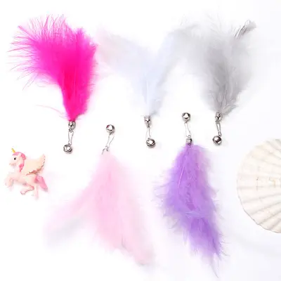 Cat Teaser Wand with Steel Wire and Replaceable Feather Head - 10