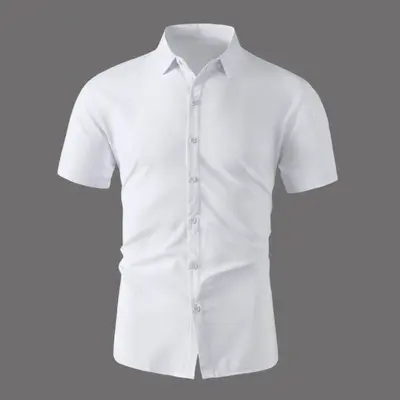 Men's Short-Sleeve Shirt, Korean Style, Solid Color Slim Fit