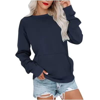 Damen-Sweatshirt, locker, langärmlig, Rundhals, einfarbig, Herbst Winter 2023 - 12