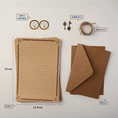 Vintage Sheepskin Letter Paper and Envelope Set, A5, with Wax Seal Stamp - 10