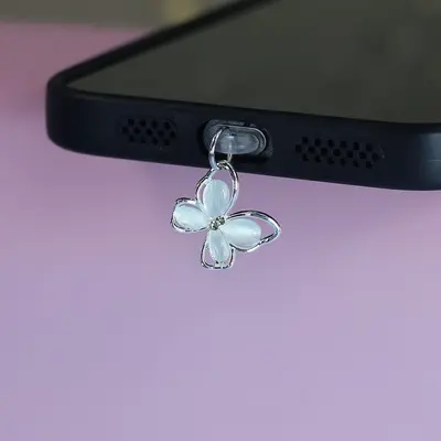 Crystal Cat's Eye Butterfly Phone Dust Plug Hanging Decorative Ornament Mobile Phone Accessory