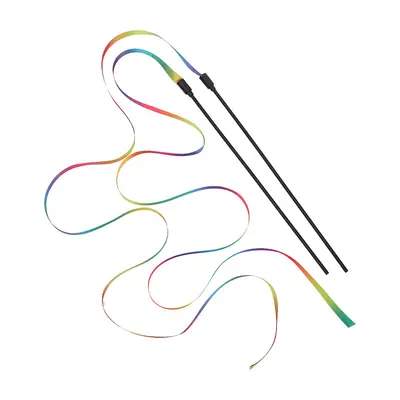 Langer Katzenangel-Spielstab mit doppelseitigem Regenbogen-Webband - 5