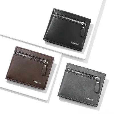 Men's Short Wallet, Ultra-Thin, Zipper, Front Pocket, Multiple Compartments - 4