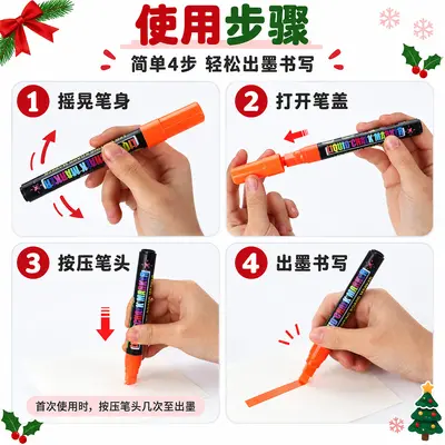 跨境外贸圣诞节led灯板笔套装节日玻璃广告笔橱窗绘画可擦马克笔