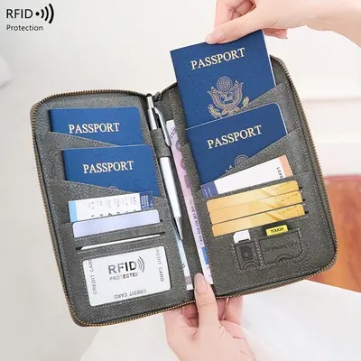 Sınır ötesi yeni RFID anti-manyetik pasaport çantası uzun fermuarlı pasaport tutucu seyahat bileti çok fonksiyonlu depolama belge çantası - 12