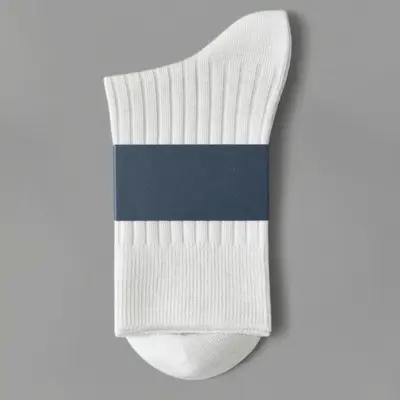 Feuchtigkeitsabsorbierende und geruchshemmende reine Baumwoll-Business-Socken, mittellange Herrensocken in Weiß und Schwarz, reine Farben, Xinjiang-Baumwolle, Herbst und Winter, verdickt, doppelt vernäht, 100% Baumwolle - 8