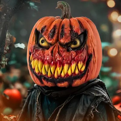 Halloween Pumpkin Head Set and Ghost Face Decoration - 2