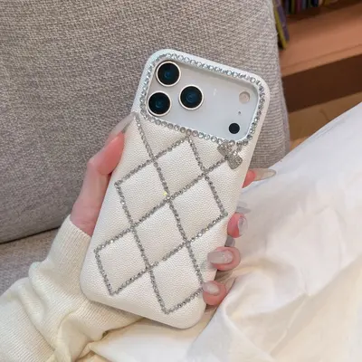 高级感皮纹网格线条钻蝴蝶结手机壳适用iPhone17ProMax防摔保护套 - 7
