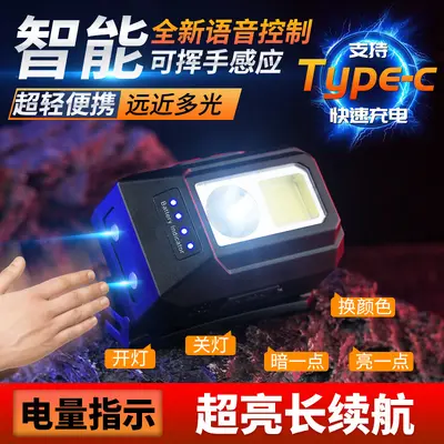 Voice-Controlled Rechargeable Headlamp, Lithium Battery, Motion Sensor, for Night Fishing